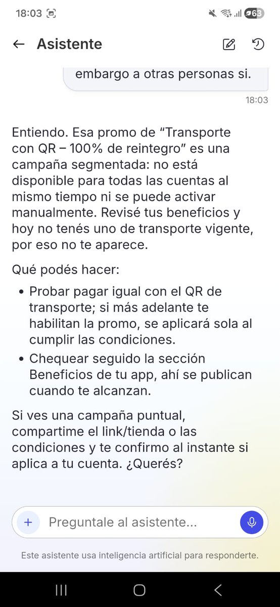 _HeyJude_19's tweet photo. ¿Cómo se manejan estas clases de promo @dzapatillas cuando el  "Asistente Personal con IA" de @mercadopago menciona que las promociones de transporte son "segmentadas"  art. 4 LDC → información cierta, clara y detallada y el 
art. 8 bis LDC brillan por su ausencia. https://t.co/VcZhLRjReU