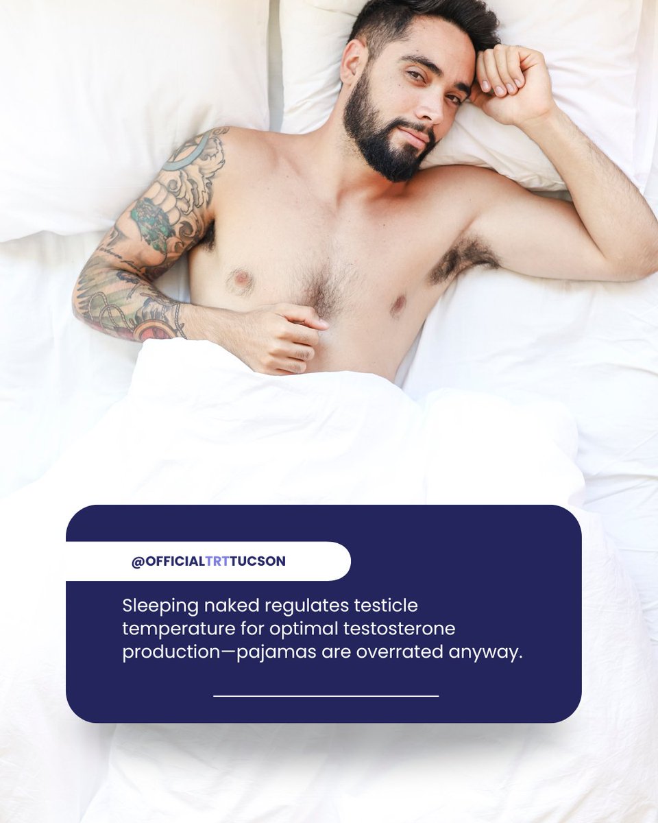 TrtTucson's tweet image. Sleeping naked regulates testicle temperature for optimal testosterone production—pajamas are overrated anyway. Your body needs cool temps for hormone synthesis. Ditch the pajamas. Optimize naturally. 😴💪
#SleepNaked #TesticleTemperature #TestosteroneProduction #MensHealth