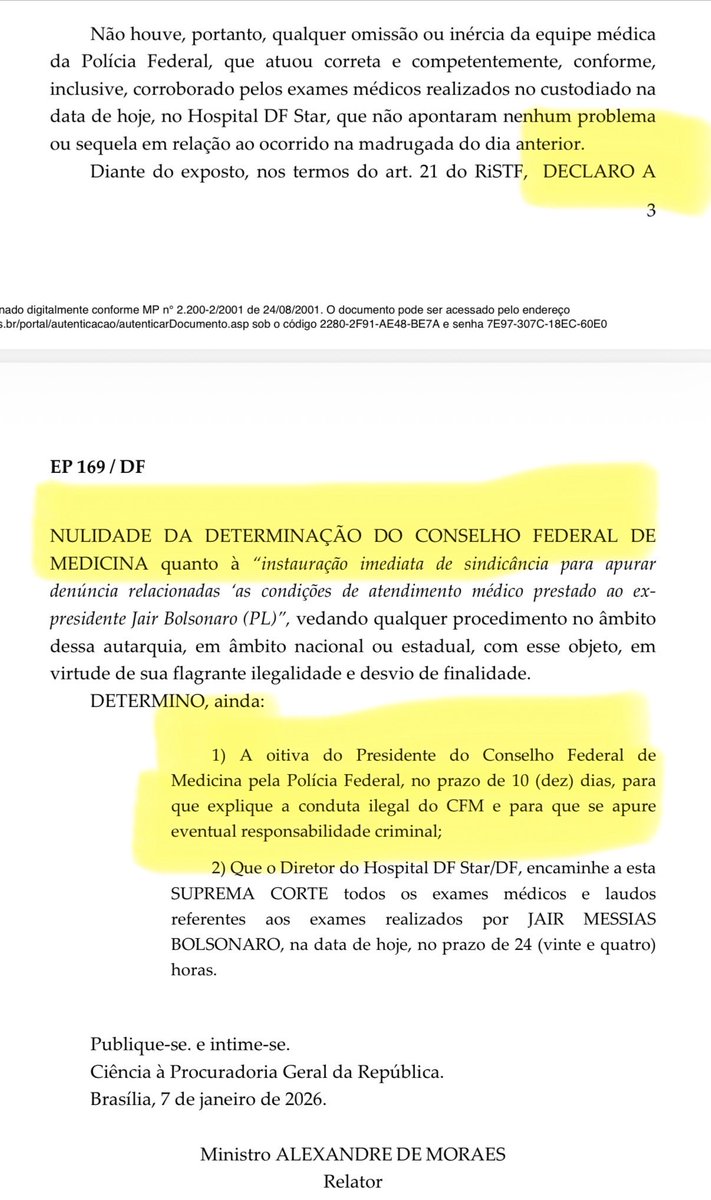 O Conselho Federal de Medicina cumpre seu dever ao questionar o atendimento médico de um custodiado, Jair Bolsonaro.
Alexandre de Moraes anulou o CFM, intimidou seus dirigentes com ameaça criminal e interferiu na autonomia de um órgão técnico.
Usurpação de competência, desvio de
