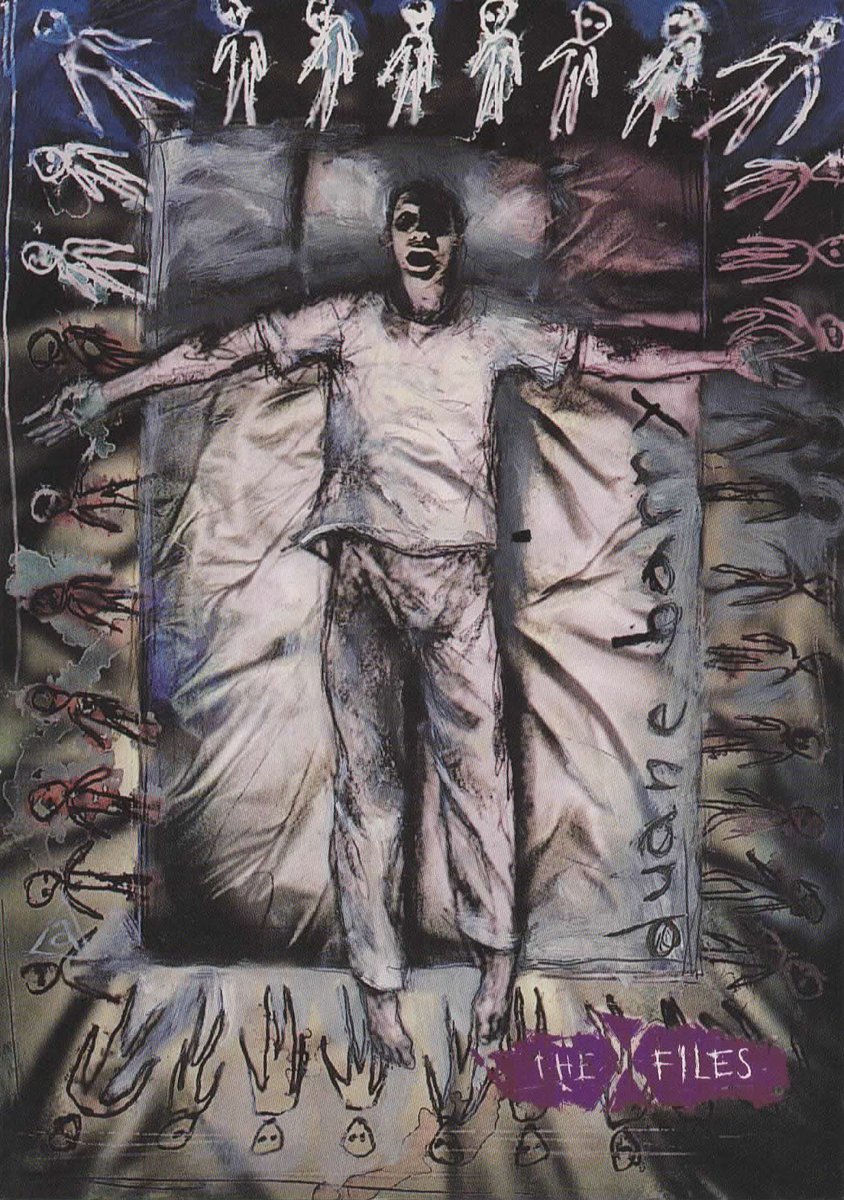 afrocosmist's tweet image. Thom Ang for The X-Files VHS collector cards, illustrating "Beyond the Sea" "The Host" "Duane Barry" &amp;amp; "Humbug" (1996)