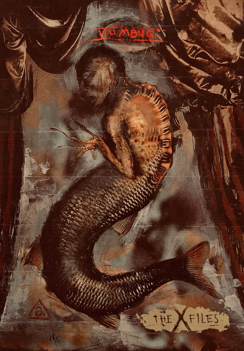 afrocosmist's tweet image. Thom Ang for The X-Files VHS collector cards, illustrating "Beyond the Sea" "The Host" "Duane Barry" &amp;amp; "Humbug" (1996)