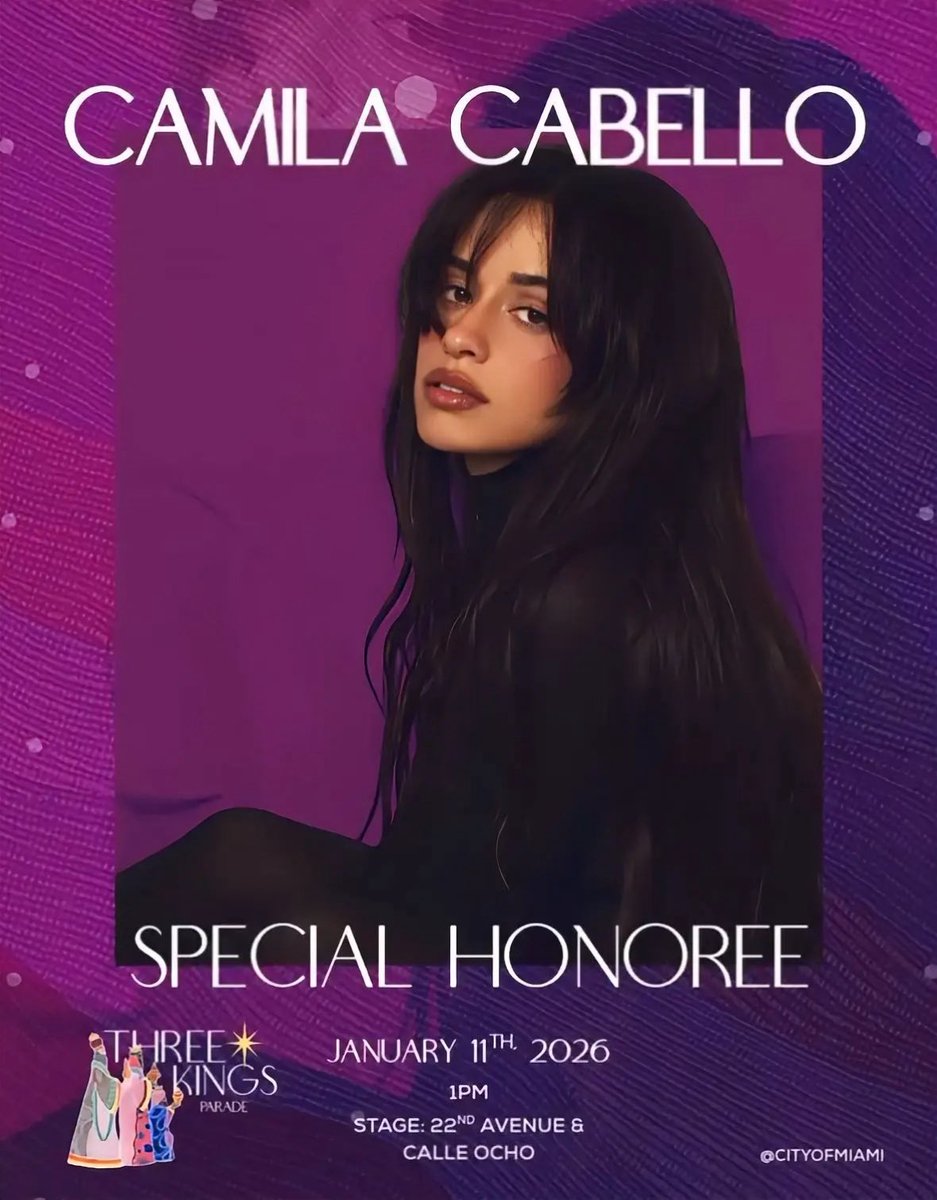 TheCamilaDaily's tweet photo. 🚨 Camila Cabello will be present at the 'Three Kings Parade' in Miami this Sunday (11th).

The celebration honors cultural heritage with festive floats, live performances, and Christmas carols for the community to enjoy. https://t.co/lzmkTtRzD0