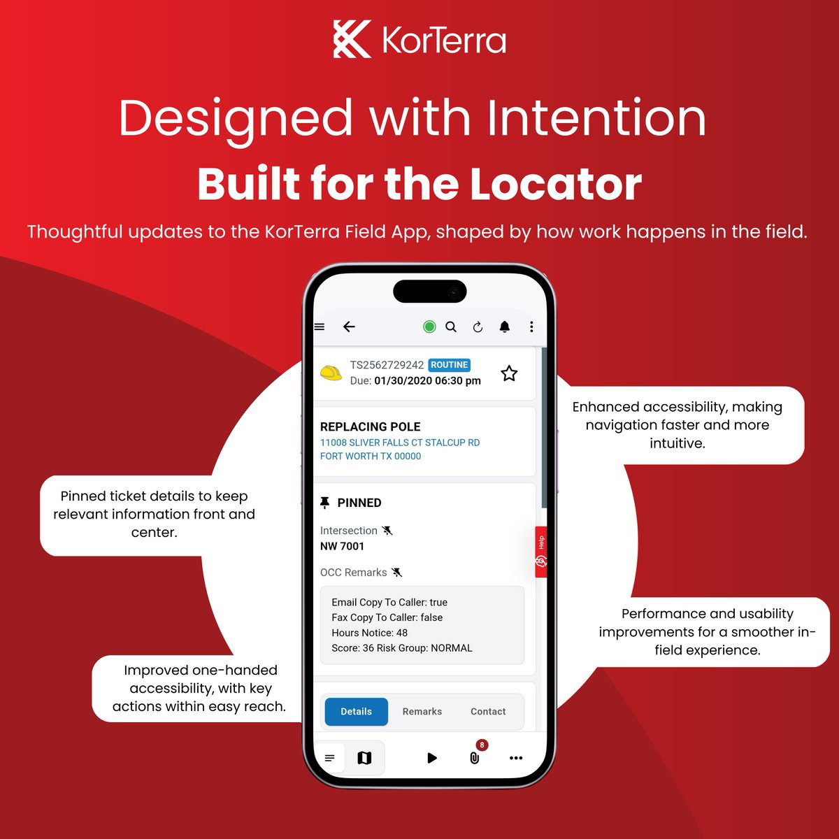 Built to evolve with how work is done in the field. 

The KorTerra Field App continues to evolve with thoughtful enhancements, our latest updates focus on improving how locators interact with the app, enhancing accessibility to better support how locators work in the field.