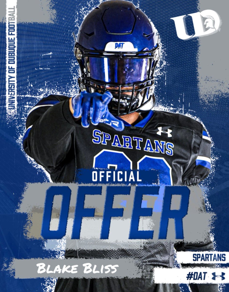BlakeBliss26's tweet image. I’m blessed to have received my first offer from the University of Dubuque.
Huge thank you to @Coachgreen02 and @BradyDavid514 for this opportunity!! #Spartans #UD 

@Davis44Shoot @mateo_alicea @CoachU_ @soneworleansbra @coach_waldeck