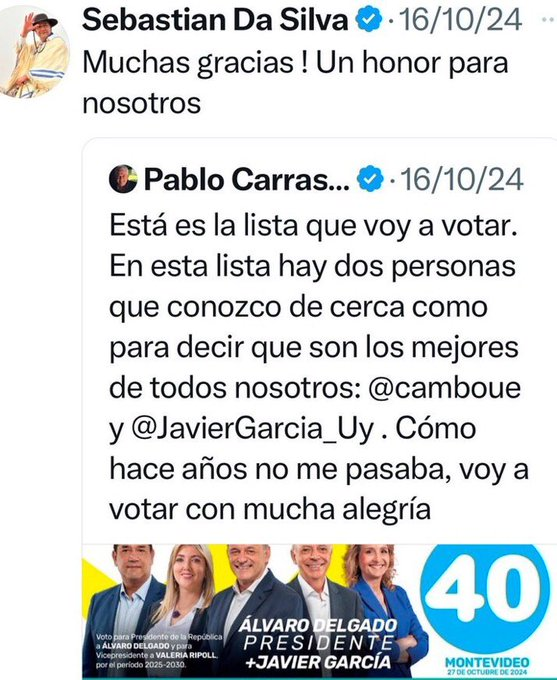 Nadie de la lista 40 que representa al Ex Ministro consideró necesario explicar porqué Pablo Carrasco, el creador de la estafa más grande del historia del Uruguay, promovía la lista...