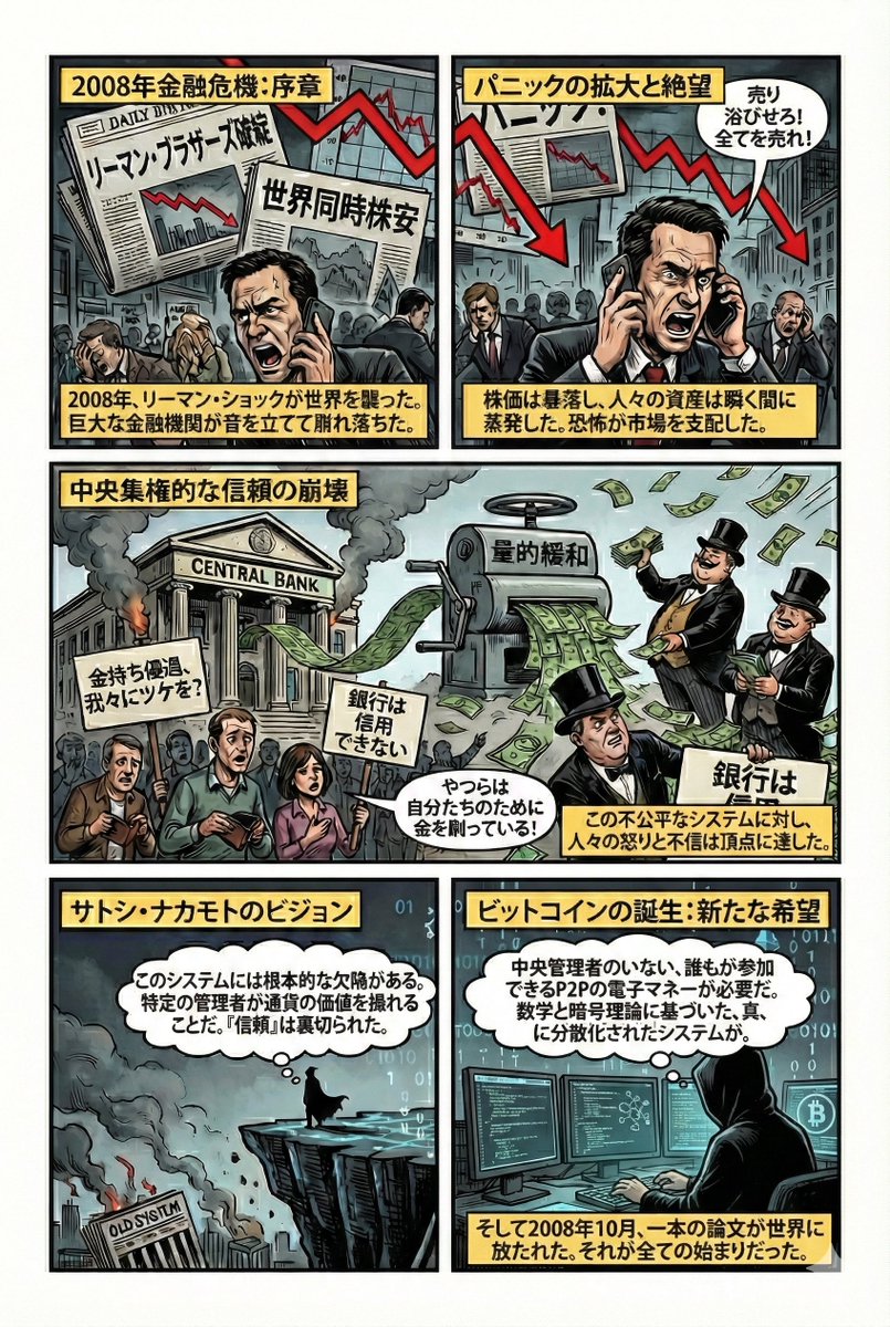 なぜビットコインが誕生したのか、アメコミ風にまとめてみた(1/2) #BTC #Bitcoin #ビットコイン