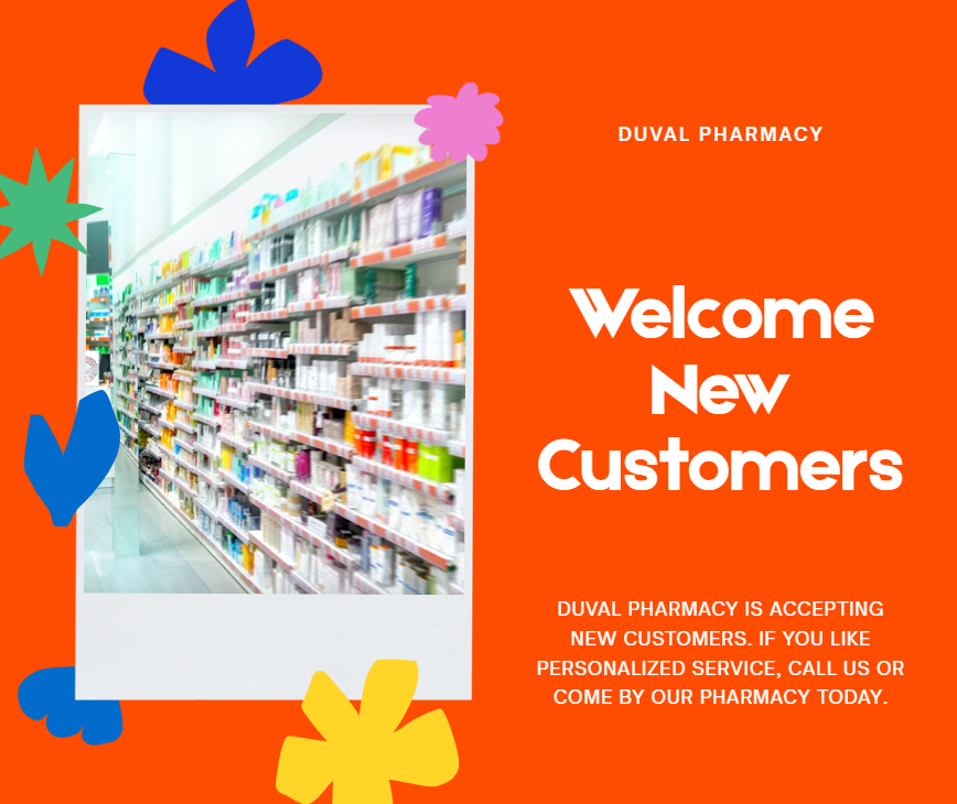 duvalpharmacy's tweet photo. Looking for personalized care? Duval Pharmacy is now accepting new customers! 📞 Visit us or call today to transfer your prescriptions at 904-696-8882. #CustomerCare #Pharmacy #DuvalPharmacy #LocalPharmacy https://t.co/JcLPGQXw51