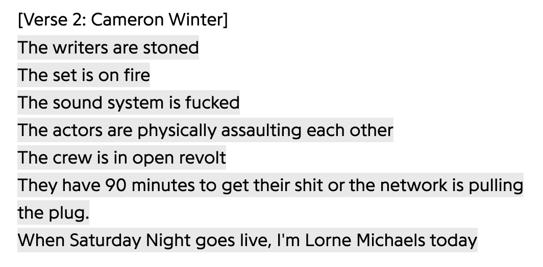 MonrovianPrince's tweet image. considering that these are the lyrics to "Trinidad", im a bit surprised they booked SNL!