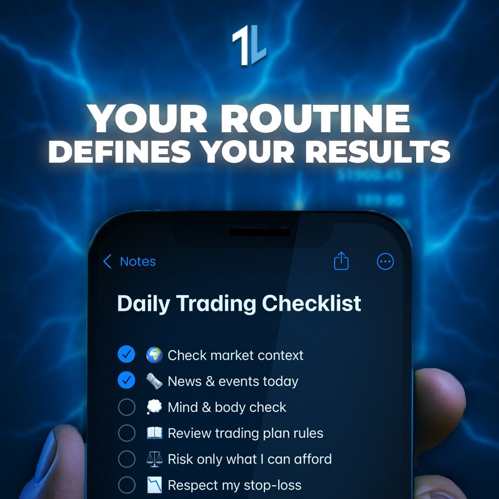 One_Stop_Prop's tweet image. Your routine defines your results.
Professional traders don’t rely on luck, they rely on preparation and discipline.
Follow your daily checklist, manage risk, and stay consistent.
👉 Trade smarter with OneStopProp
🌐 onestopprop.com