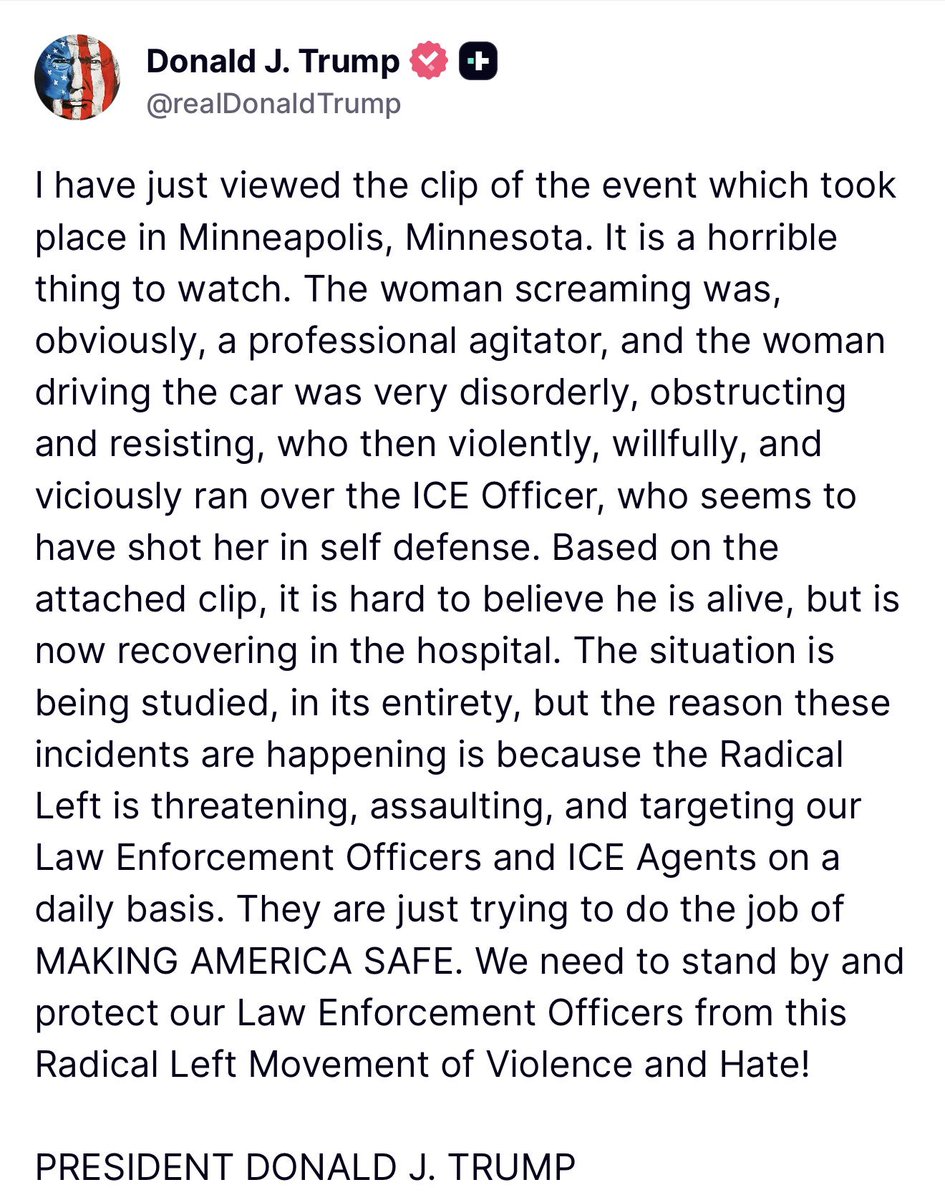 m86742's tweet image. 🚨🔥🚨.President Trump watched video of the "professional agitator" who tried run over an ICE official with her car" it's pretty obvious . He rules the shooting as " self defense ". WE need to stand by and protect our Law enforcement Officers!"-@realDonaldTrump .