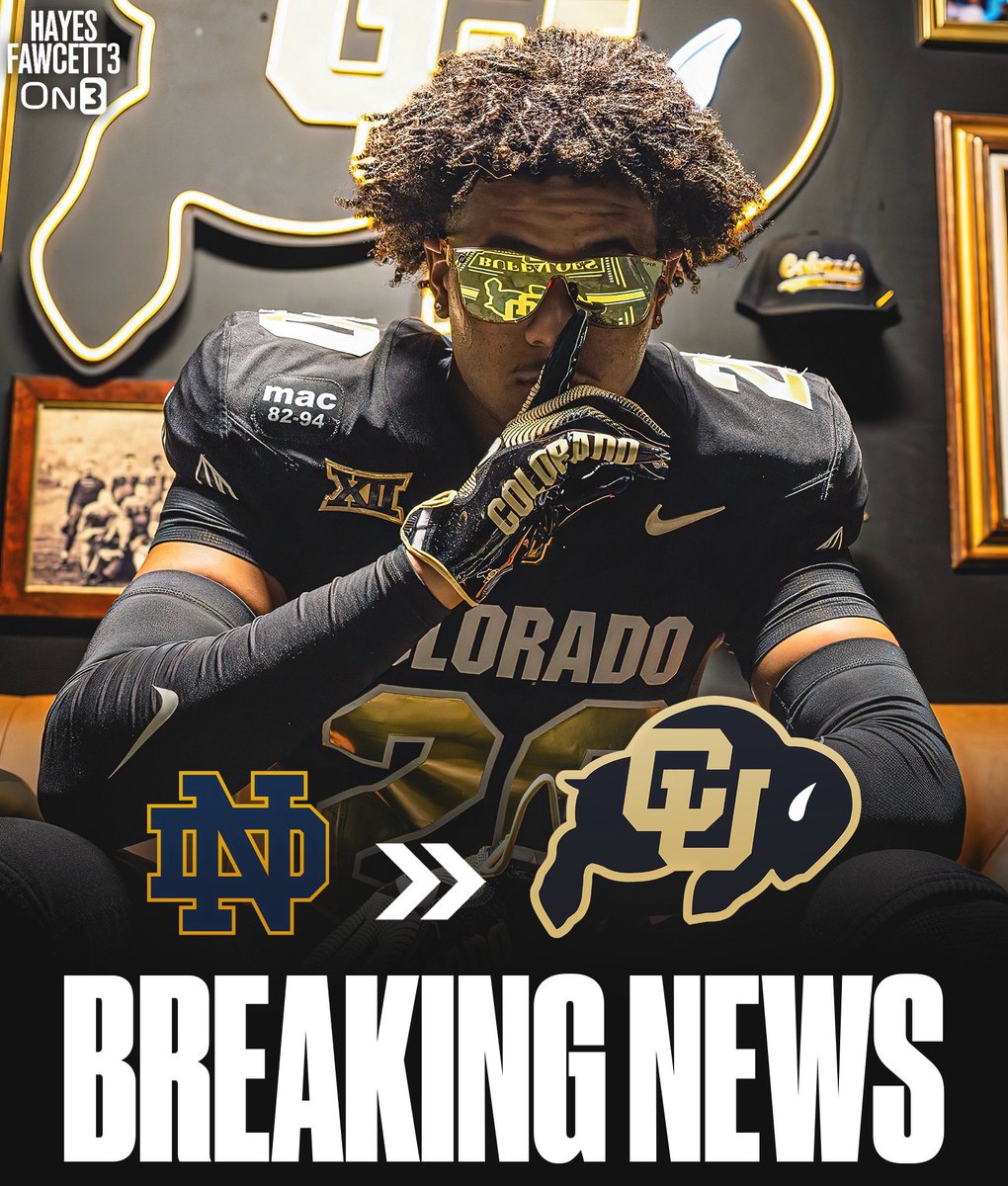 Hayesfawcett3's tweet image. BREAKING: Notre Dame transfer DB Cree Thomas has Committed to Colorado, he tells @On3Sports

The 6’1 190 DB will have 4 years of eligibility left 

on3.com/transfer-porta…