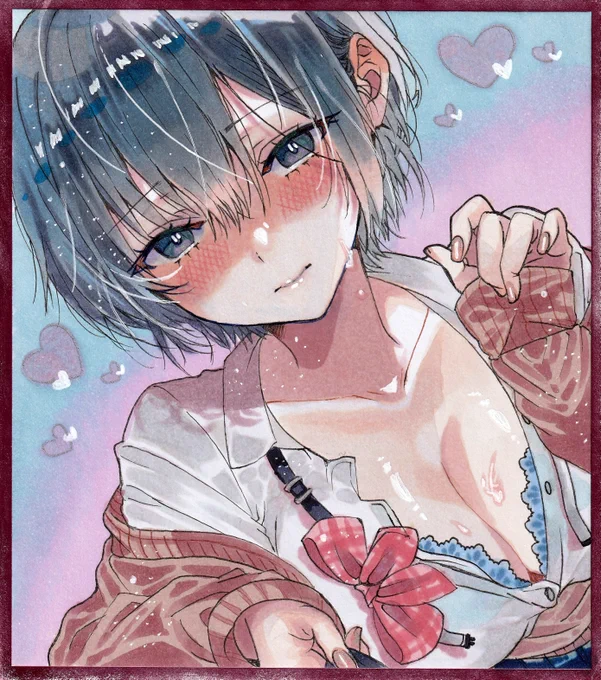 お願い…もうちょっと一緒にいて、ね? オリジナルイラスト アナログイラスト 色紙