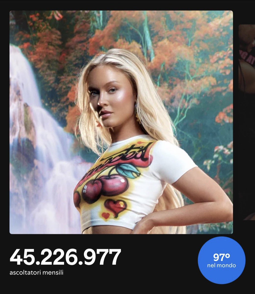 .<a href="/zaralarsson/">Zara Larsson</a> è adesso tra i 100 artisti più ascoltati al mondo su Spotify! 🤍