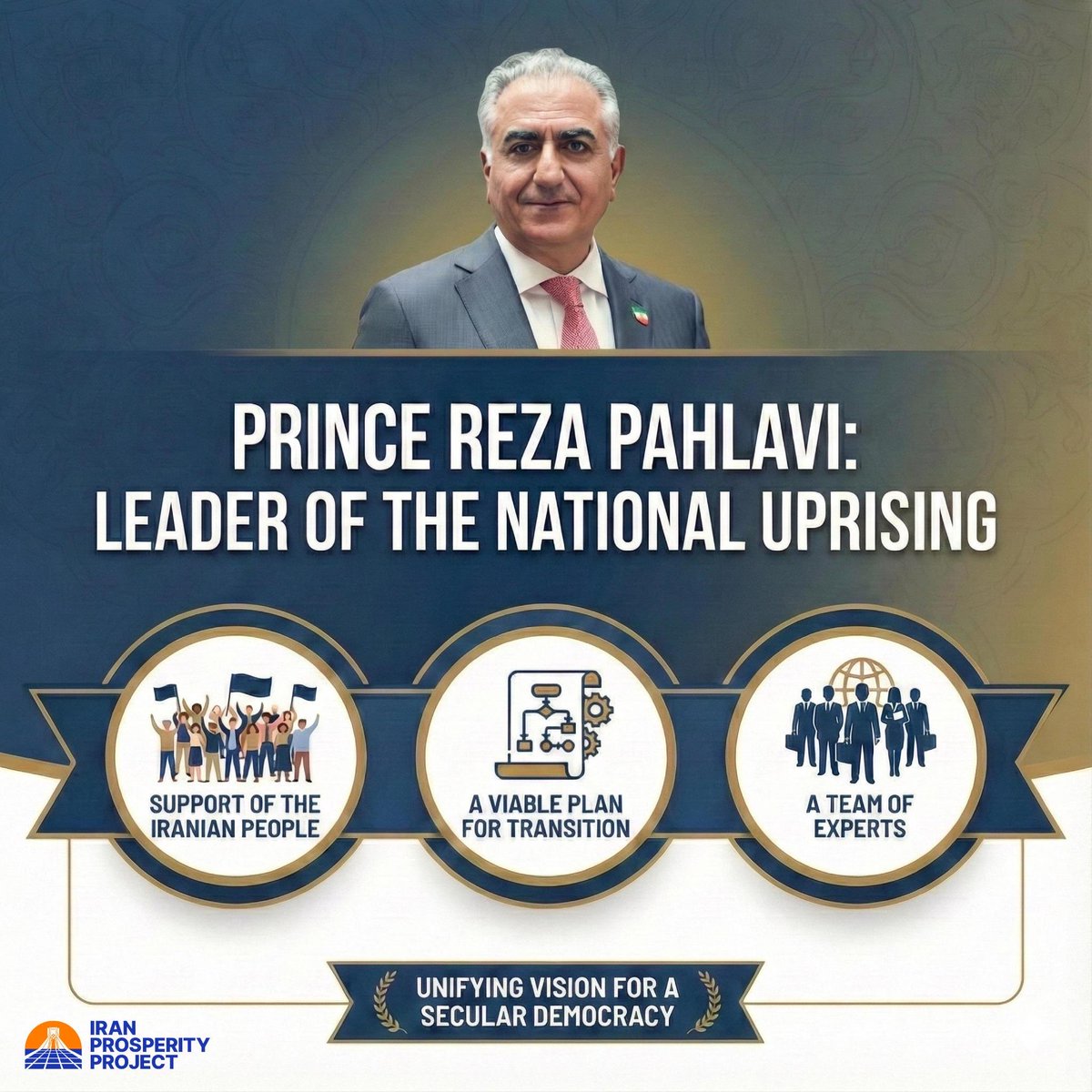 PahlaviComms's tweet image. With Prince Reza Pahlavi, the path to victory over the Islamic Republic is defined, the roadmap for rebuilding Iran is clear, and the future of Iranians is bright. 

The Iran Prosperity Project (IPP) is the fifth component of Prince Reza Pahlavi’s five-part plan to reclaim and…