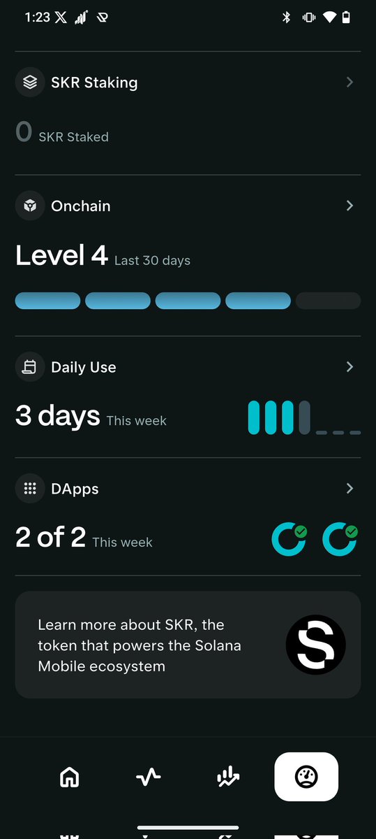 Finally, snapshot has been taken! I've been using my seeker for exactly 35 days and didn't expect to clutch it to level 4!

Excited to see how much our $SKR allocation would be considering <a href="/solanamobile/">Seeker | Solana Mobile</a>'s team announced they have set aside 20% for users.

What are your thoughts?