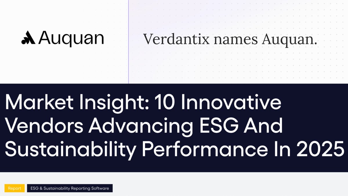 auquan_'s tweet photo. ESG teams are drowning in manual work—extracting data, monitoring regulations, producing reports.

Verdantix named Auquan one of 10 AI innovators solving this problem.

Our agents autonomously complete the grunt work. Teams focus on judgment and impact.

#ESG #SustainableFinance #Sustainability #AgenticAI #FinTech