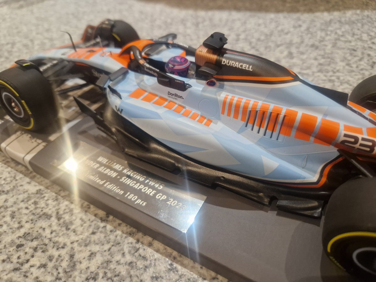 NEW ARRIVAL!!!! 1:18 Williams FW45 Alex Albon 2023 Singapore GP been waiting for this to be released for a long time and it looks awesome <a href="/WilliamsF1/">Atlassian Williams F1 Team</a> <a href="/GulfOilIntl/">Gulf Oil International</a> <a href="/alex_albon/">Alex Albon</a> <a href="/JV_F1/">James Vowles</a>