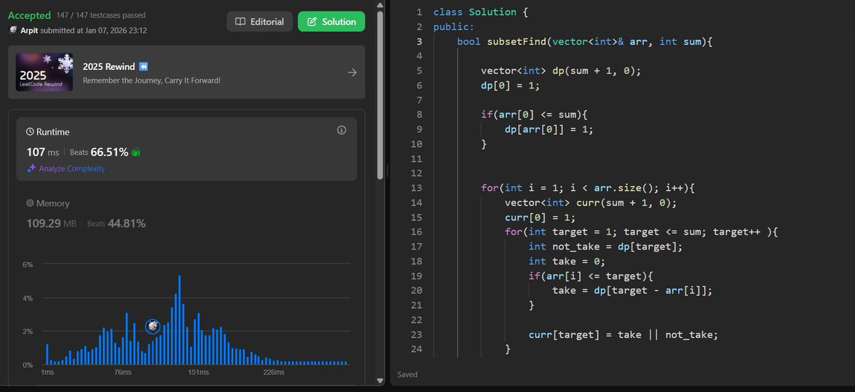 ArpitMandhan32's tweet photo. Day 7 Plan – DP on Subsequences 🔥

 Subset Sum Equal to Target
 Partition Equal Subset Sum 
 Maximum Product of Splitted Binary Tree

Hard problems, but excited to break them down step by step 

#60DaysOfGrowth #PlacementJourney #DSA #LearningInPublic https://t.co/UhWNfvB8WA