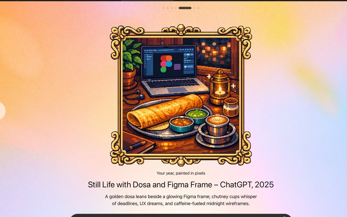 Shreyanka_P's tweet photo. A little late to the party but here it is...  

2025 year wrap with chatGPT  

#ChatGPT #figma https://t.co/H4t2ppjHBj