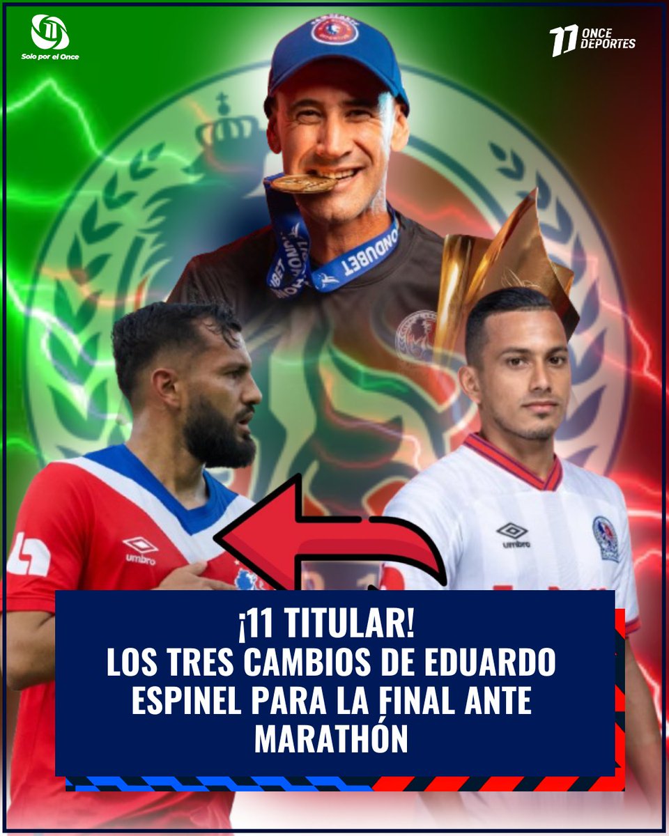 11_Noticias's tweet photo. ¡Lo que todos pedían!🥳
Eduardo Espinel realizará tres variantes para su once titular y buscar la corona ante Marathón este miércoles en Tegucigalpa.🏆🦁
Formación de Olimpia 👉🏻 https://t.co/7Oi8Ery5xt
#Olimpia #Marathón #FinalApertura #11Titular https://t.co/IPUDHZEddx