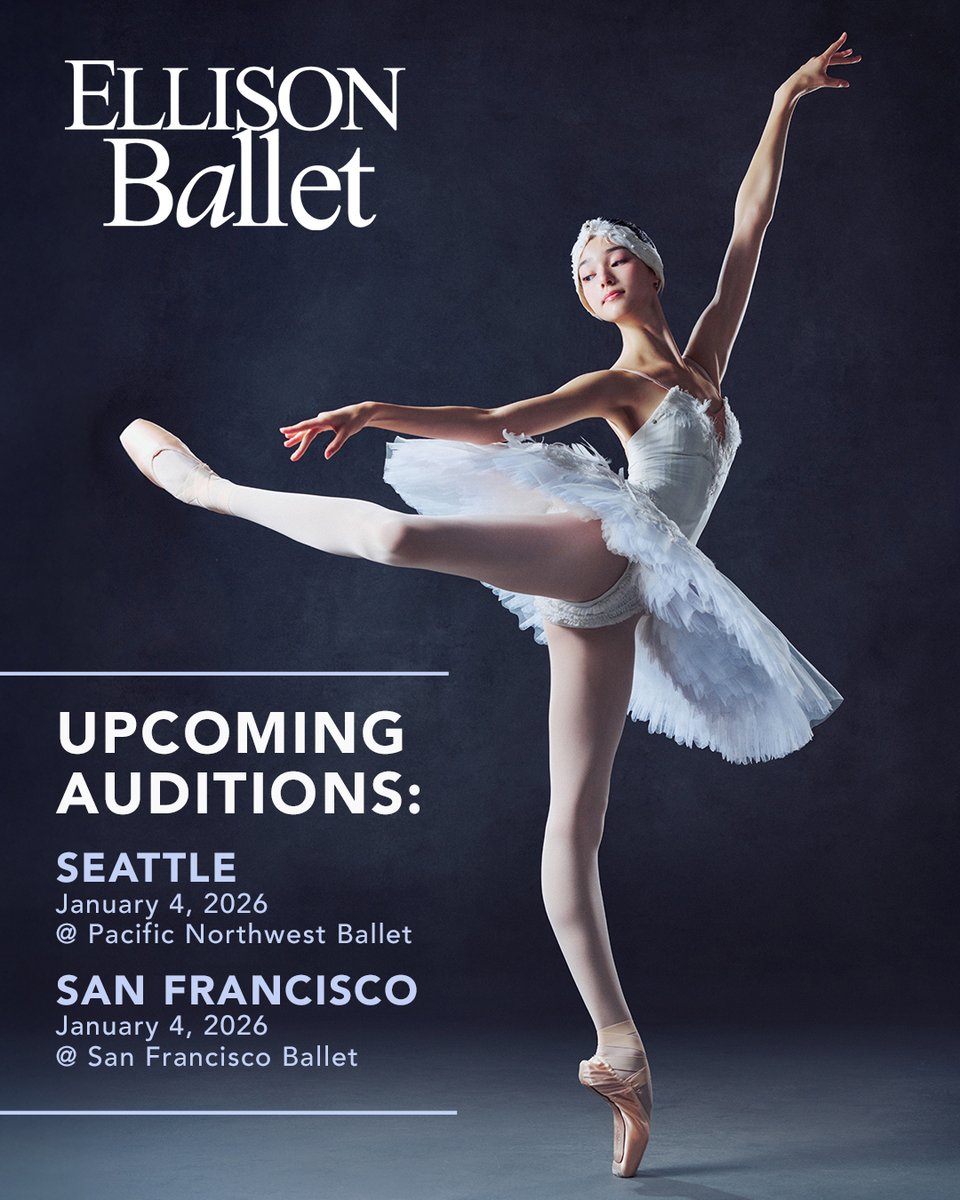 EllisonBallet's tweet image. AUDITIONS THIS WEEKEND! We hope to see you there!
SEATTLE (Jan 4) - SAN FRANCISCO (Jan 4)
Register Today: ellisonballet.org/auditiontour
#ellisonballet #summerintensive #balletintensive #nyc #losangeles #ebsi2026 #vaganovatechnique #ballet #premiercoaching 
Photo (c) YOON6PHOTO