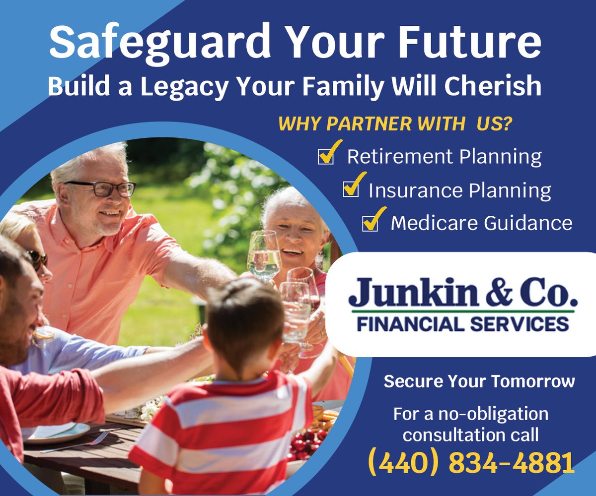 MiddlefieldPost's tweet image. Safeguard your future. Build a legacy your family will cherish.

Retirement planning, insurance solutions &amp;amp; Medicare guidance from Junkin &amp;amp; Co. Financial Services.

📞 (440) 834-4881

#RetirementPlanning #MedicareGuidance #InsurancePlanning #FinancialSecurity #ad #sponsoredpost