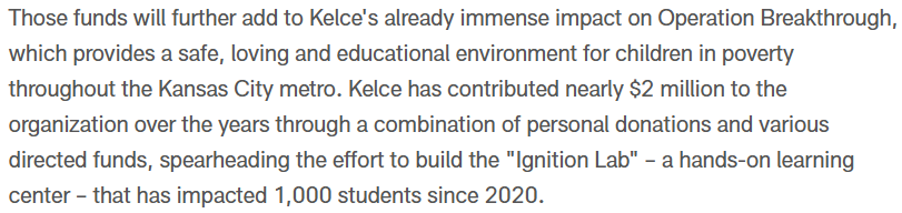 87KillaT's tweet photo. Travis Kelce's work with Operation Breakthrough, which provides a safe, loving and educational environment for children in poverty throughout the KC metro . And the "Ignition Lab"  a hands-on learning center – that has impacted 1,000 students since 2020
https://t.co/pgGZTfQ63m https://t.co/bjnmA7xvRh