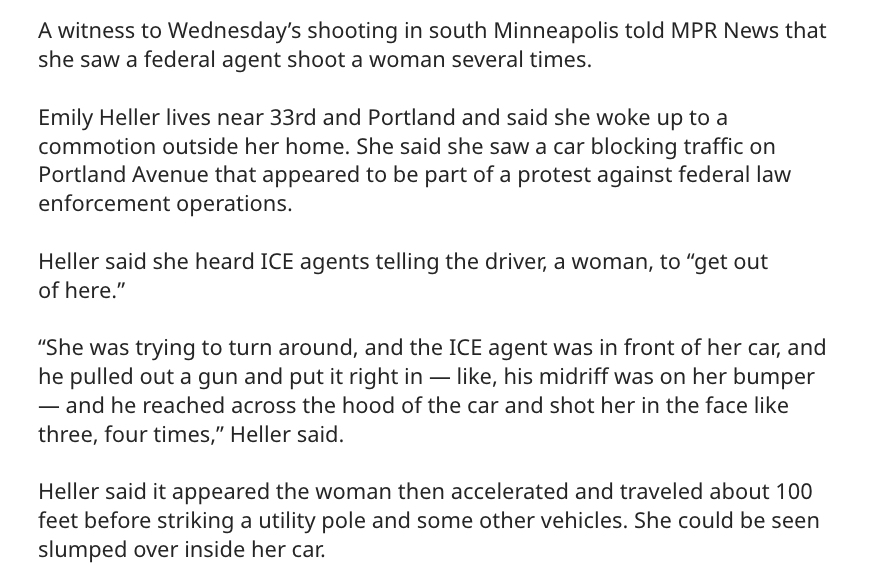 AlannaVagianos's tweet photo. ICE agent allegedly shot &amp; killed a woman driving through an immigration raid in Minneapolis this morning. According to video of aftermath it appears the woman's wife &amp; dog were in the car when she was shot in the head.
https://t.co/sYGH1W0EfZ https://t.co/ipEEptRGOp