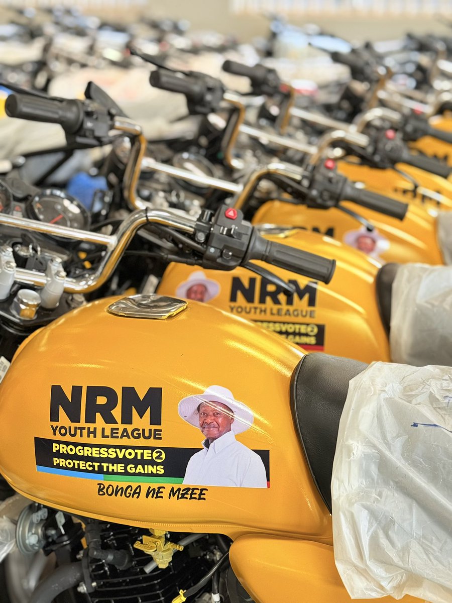 NrmYouthleague's tweet photo. Facilitating movement, strengthening mobilization. The NRM Youth League Executive hands over motorbikes to NRM Youth Mobilizers in support of parish-based mobilization and community engagement.
#ProtectingTheGains #progressvote https://t.co/zkmkJWoeaq