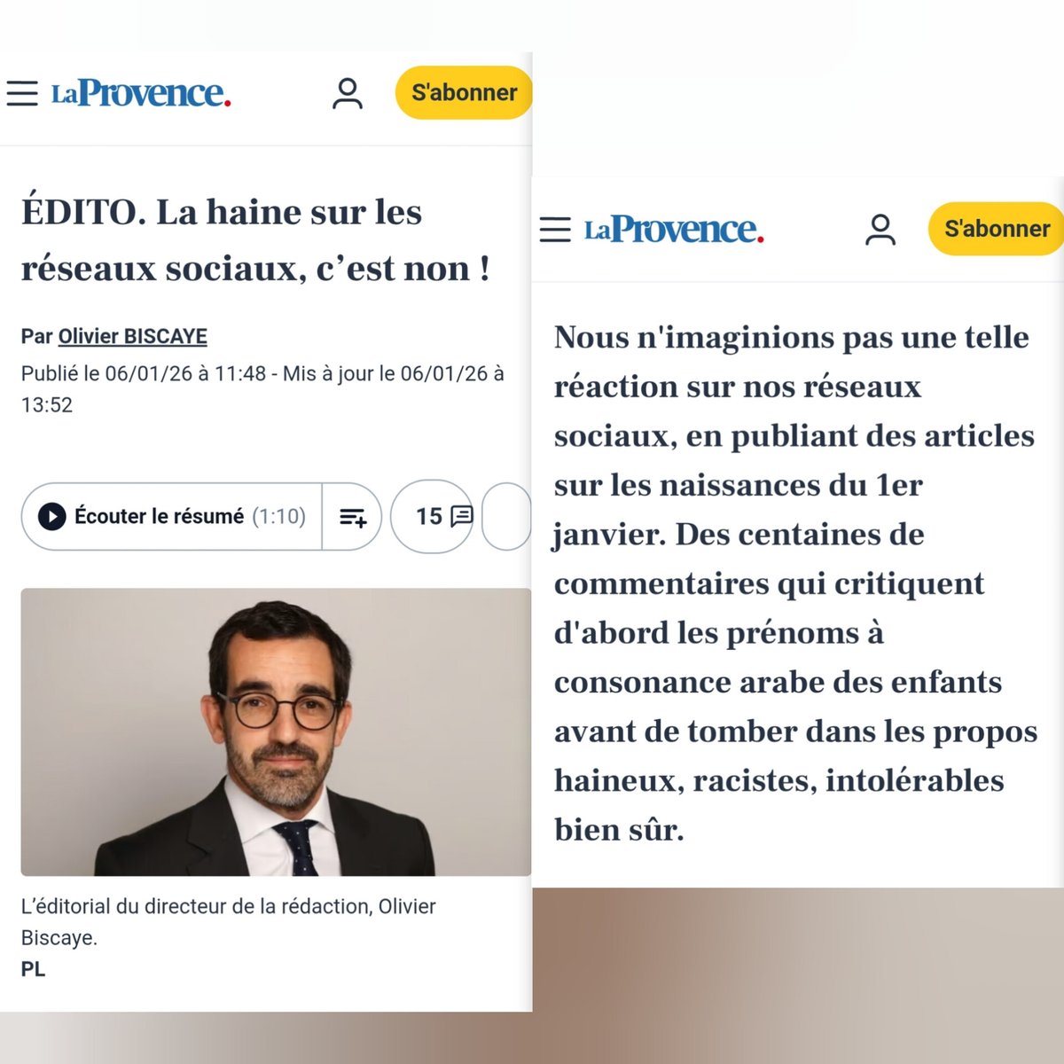 Tajmaat_Service's tweet image. 🇫🇷 FLASH - Le directeur de la rédaction du quotidien « La Provence » a publiquement condamné les réactions haineuses visant plusieurs nourrissons, conduisant le journal à désactiver les commentaires.

Selon plusieurs témoignages, d’autres médias ont également supprimé leurs…