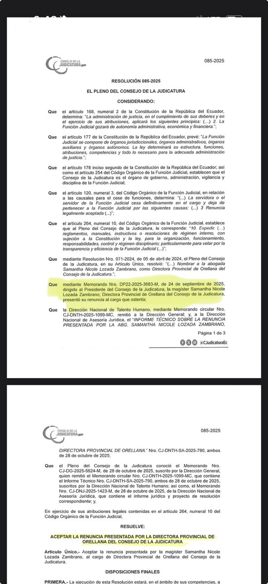 Hilo sobre lo que el presidente del CJ ha dicho sobre mi caso en las últimas horas. Dato mata el relato 
1. Sobre la renuncia que supuestamente presenté verbalmente:
⭕️La resolución con la que me separan de la institución dice que se acepta la renuncia del 24/09 👇🏻