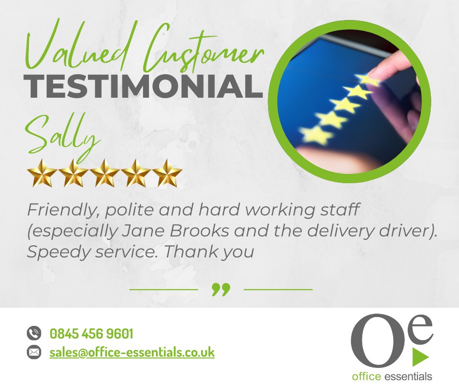 connectwithOE's tweet image. Thank you, Sally, for your kind words! We are pleased you are happy with our service. 🤝
#OfficeEssentials #CustomerReview #HappyCustomer