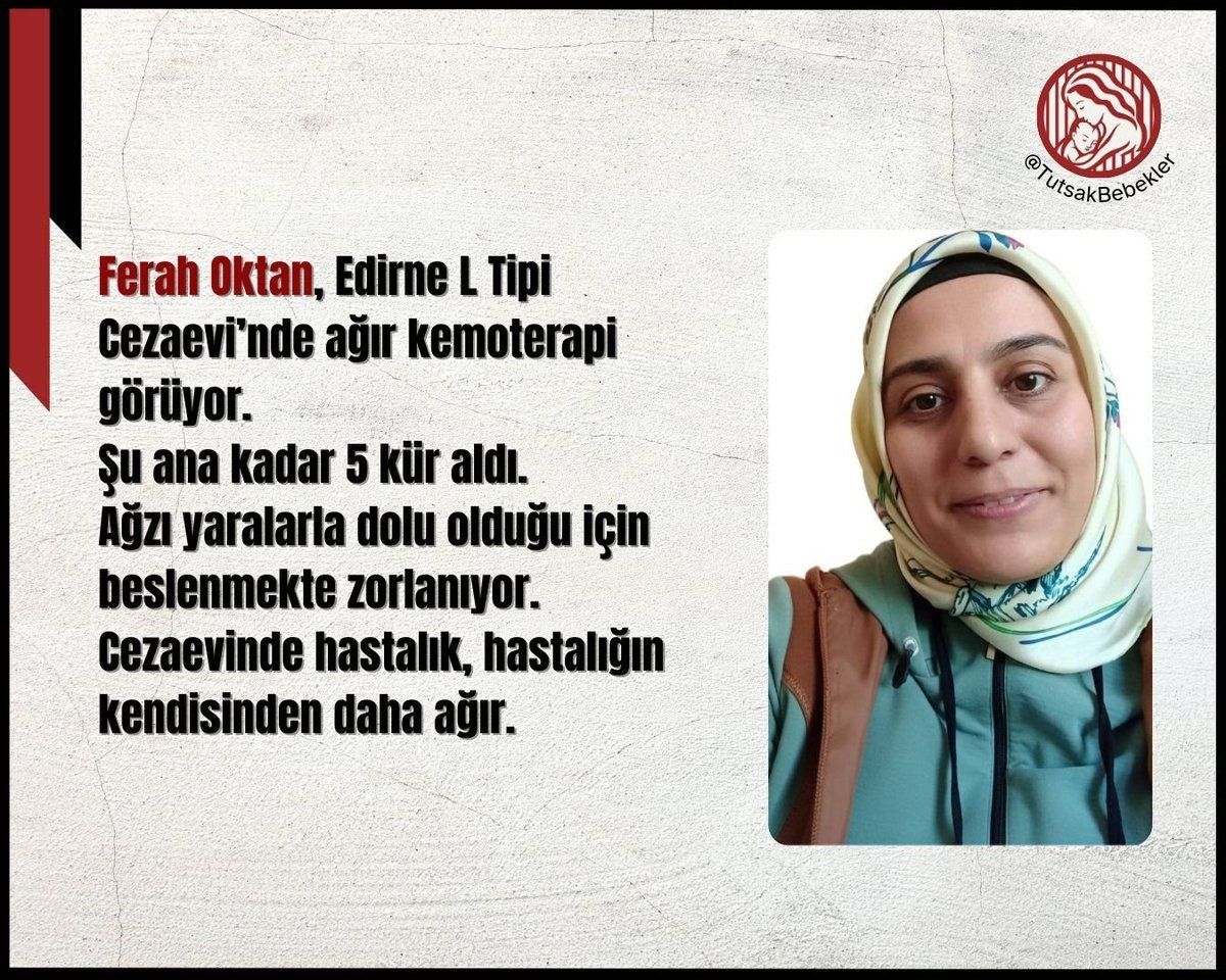 Talep çok açık ve insani:
Ferah Oktan’ın tedavisini özgür koşullarda sürdürebilmesi.
Başka hiçbir şey değil.

FerahOktan AcilTahliye