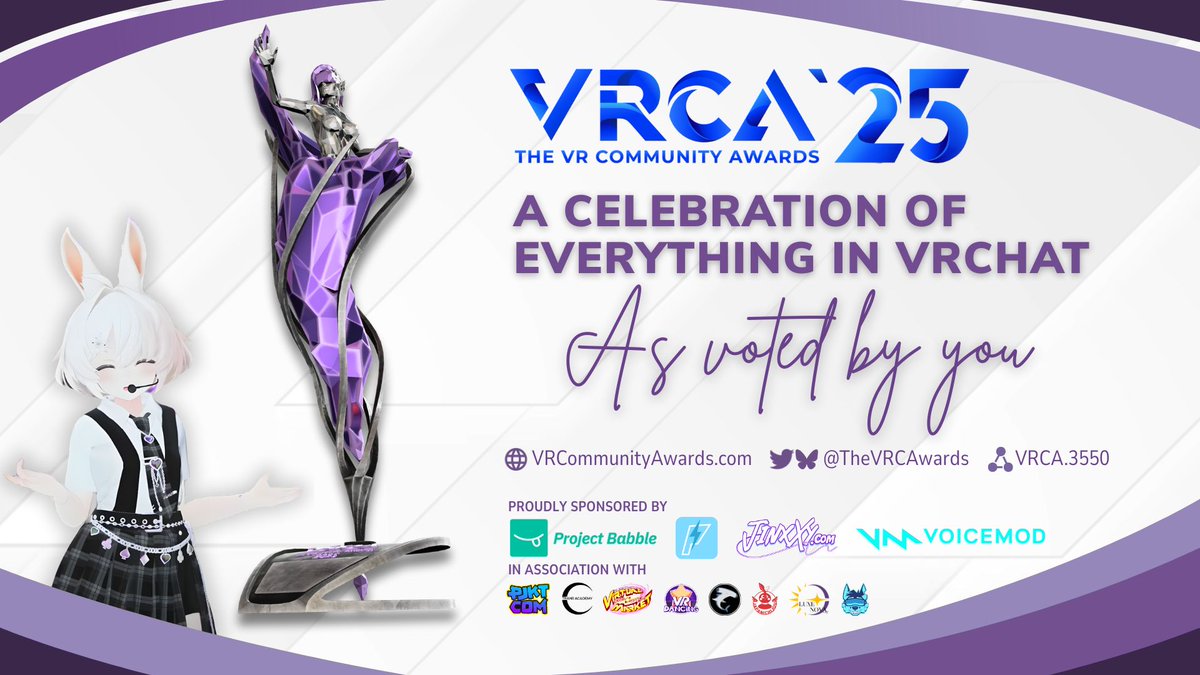 Voting for the VR Community Awards is OPEN!

If you'd like to vote for us for our charity efforts at Furality Somna, we're up for the Philanthropy award! Just follow the link in the reply. 👇

(We're also up for the Convention Experience Award: voting for that opens next round!)