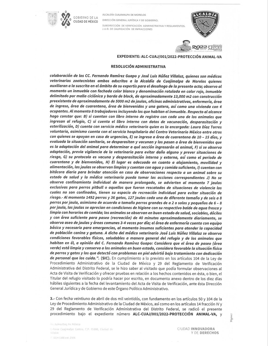 Ref_Franciscano's tweet image. En 2022 la Alcaldía de Cuajimalpa resolvió que el inmueble estaba en óptimas condiciones. El Refugio Franciscano acreditó ser un verdadero albergue de animalitos.