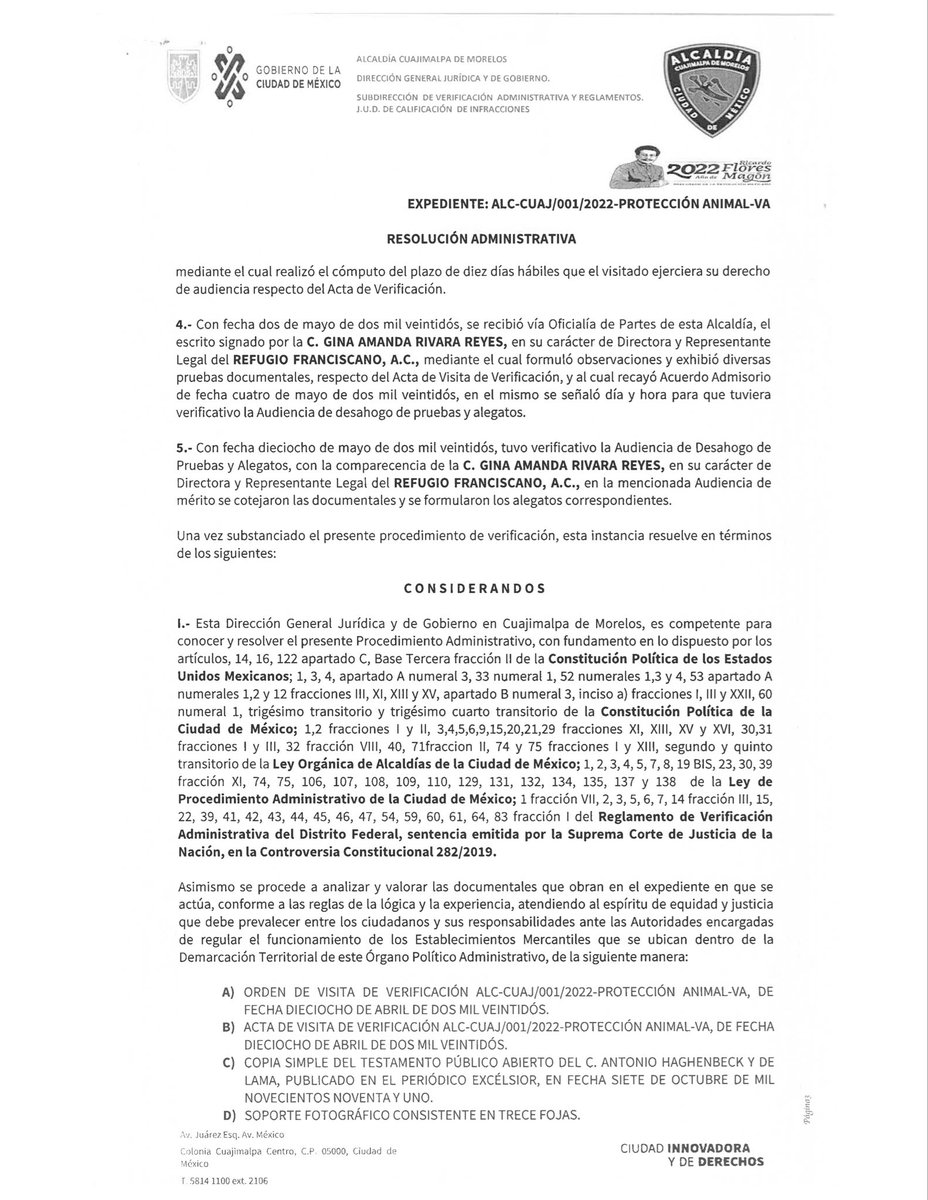 Ref_Franciscano's tweet image. En 2022 la Alcaldía de Cuajimalpa resolvió que el inmueble estaba en óptimas condiciones. El Refugio Franciscano acreditó ser un verdadero albergue de animalitos.