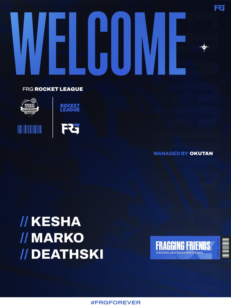 We're back with a new look for <a href="/RLEsports/">Rocket League Esports</a>! 🚀

Please welcome the boys to our Rocket League team.
🇭🇷 <a href="/Markuisiorll/">Markuisio</a> 
🇸🇪 <a href="/kesha_RL/">Kesha</a> 
🇵🇱 <a href="/deathskii/">deathski</a> 
🇬🇧 <a href="/okutanrl/">Okutan</a> (Manager)

Let’s get to work. #FRGForever #RLCS #RocketLeague