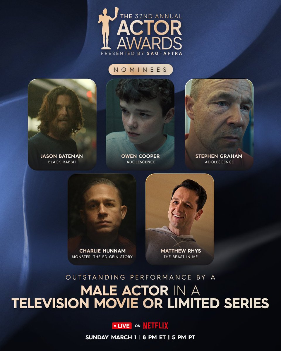 Cue the applause 👏

The nominees for Outstanding Performance by a Male Actor in a Television Movie or Limited Series are officially here. #ActorAwards
