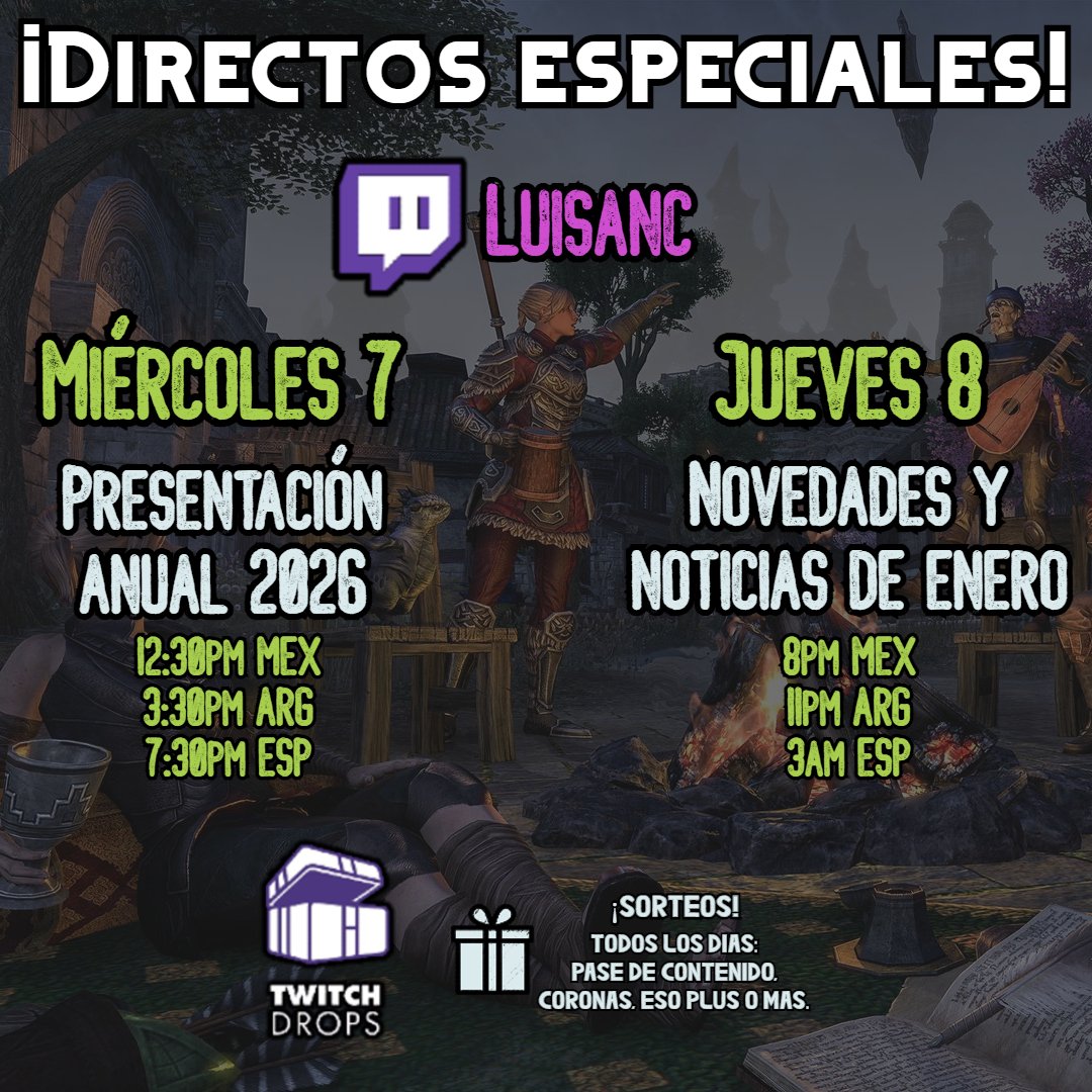 🔴¡¡ES HOY!! 🥳🥳

Acompáñenme a ver, reaccionar y comentar en vivo TODO lo que se acerca al TESO en el 2026. ¡Estará increíble!

Ya prendí stream en:  twitch.tv/luisanc

Haré sorteos y habrá DROPS. :)

<a href="/BethesdaLATAM/">Bethesda LATAM</a> <a href="/TESOnline_ESP/">The Elder Scrolls Online España</a> 
#ElderScrollsOnline #esofam #tesoluisanc