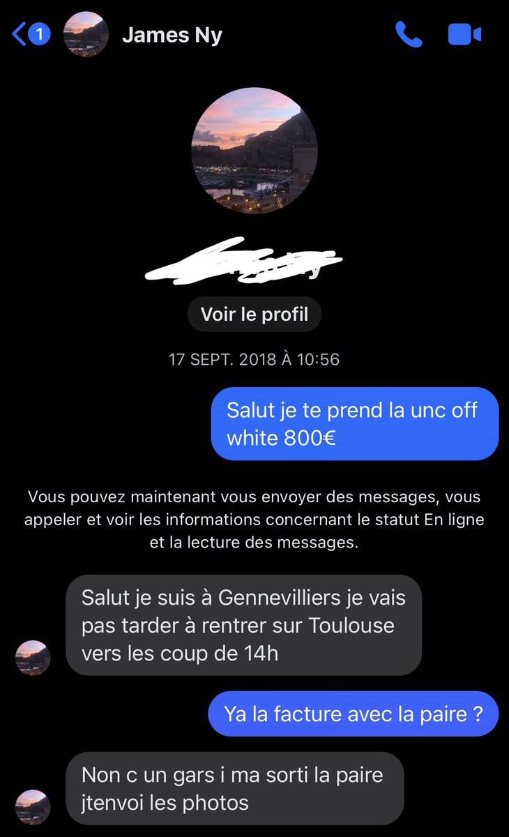 MdiPowell's tweet image. Il vient de m’arriver le truc le plus lunaire de ma vie, en 2018 j’ai acheté un paire de Jordan 800€ à un mec sur un groupe Facebook, cette paire s’est avérée être fausse et en 2026 le mec vient de me recontacter… les screens parlent d’eux mêmes.