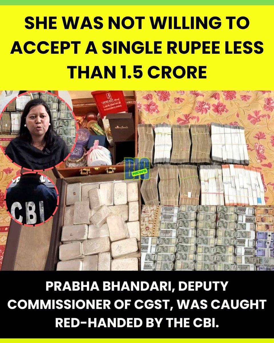 AstroCounselKK's tweet photo. Shocking 😲 beyond words ..

Deputy Commissioner Prabha Bhandari, an IRS officer from the 2016 batch, is currently at the center of a major bribery investigation.

According to the Central Bureau of Investigation (CBI), Bhandari allegedly demanded a bribe of ₹1.5 crore in exchange for suppressing a large GST evasion case. Investigators claim she made it clear through intermediaries that the amount would not be reduced under any circumstances.

The CBI alleges that two subordinate officers were sent to collect the first installment of the bribe. However, this turned out to be a trap laid by the agency. Both officers were caught red-handed and, during questioning, reportedly identified Prabha Bhandari as the key figure behind the operation.

To further verify the claims, the CBI asked one of the detained officers to call Bhandari on speakerphone in their presence. During the call, the officer informed her that ₹70 lakh had been received. Investigators say Bhandari responded by instructing that the cash be converted into gold and handed over to her. The conversation was recorded and became a crucial piece of evidence.

Following this, the CBI arrested Bhandari in Delhi. In a parallel operation, another team searched a locked flat in Jhansi, where cash, gold, jewelry, and property-related documents were recovered. These seizures have reportedly strengthened the case.

The situation has drawn attention because Bhandari had scored high marks in the UPSC Ethics paper and publicly portrayed herself as a supporter of honesty and good governance. The allegations have raised serious questions about her public image.

The investigation is ongoing.

#CBI #GSTCase #CorruptionAllegations #IRSOfficer #PrabhaBhandari #Delhi #Jhansi