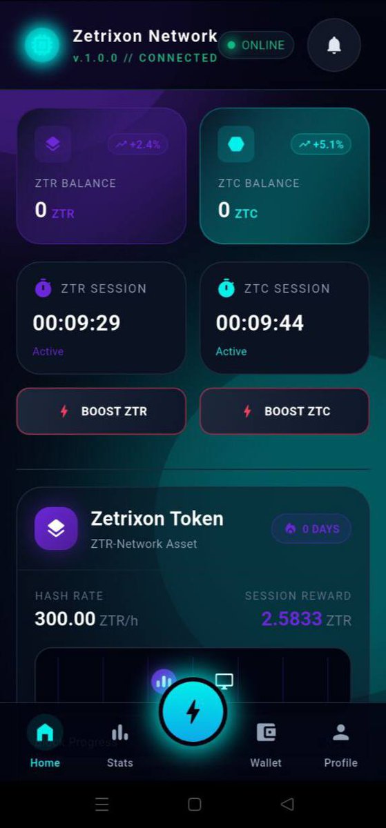 zetrixonnetwork's tweet image. First look from the Zetrixon Network app.
The system is live. Tests are ongoing.ZTR &amp;amp; ZTC modules,session logic, and core infrastructure are being validated in real time.Still early.
But the foundation is solid.Every revolution begins in silence.
#ZetrixonNetwork #Web3 #DataFi