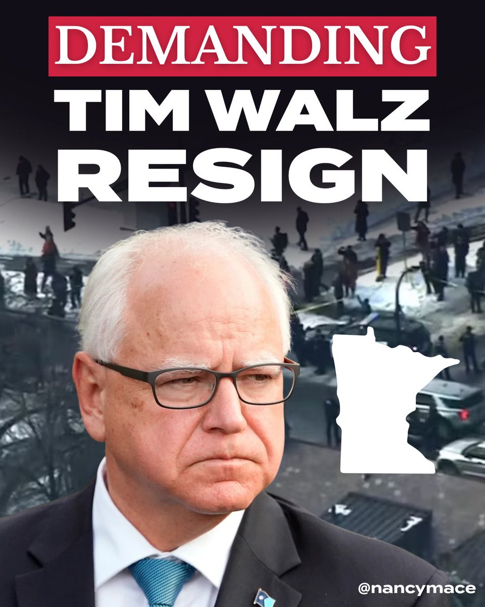 NancyMace's tweet image. TIM WALZ MUST RESIGN.

Federal ICE agents were ATTACKED in Minneapolis. Domestic terrorism in his streets.

He's under investigation for overseeing BILLIONS in fraud, potentially exceeding Somalia's entire GDP. He's called congressional oversight a "circus" and refused…