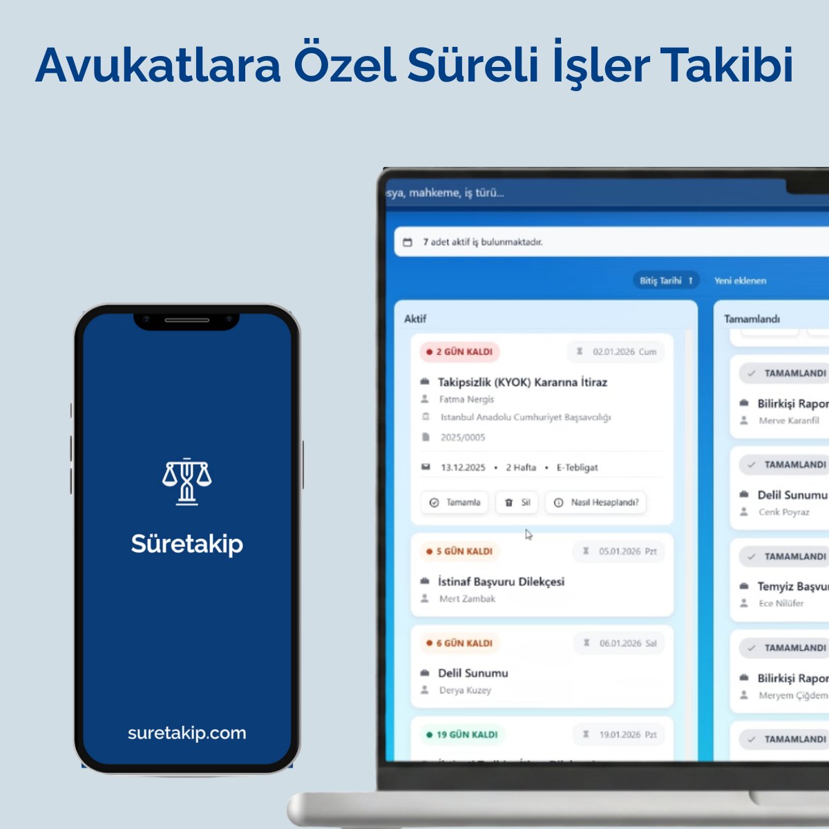 Evet değerli meslektaşlarım, o an geldi…

Geçen yıl tam da bu zamanlar, süreli işler takibiyle ilgili bulduğum pratik bir çözümü burada paylaşmıştım.

O gönderiden sonra pek çoğunuz “bunun mobil uygulamasını istiyoruz” dediniz. Sizi kıramadım..

...ve işte karşınızda; Süretakip