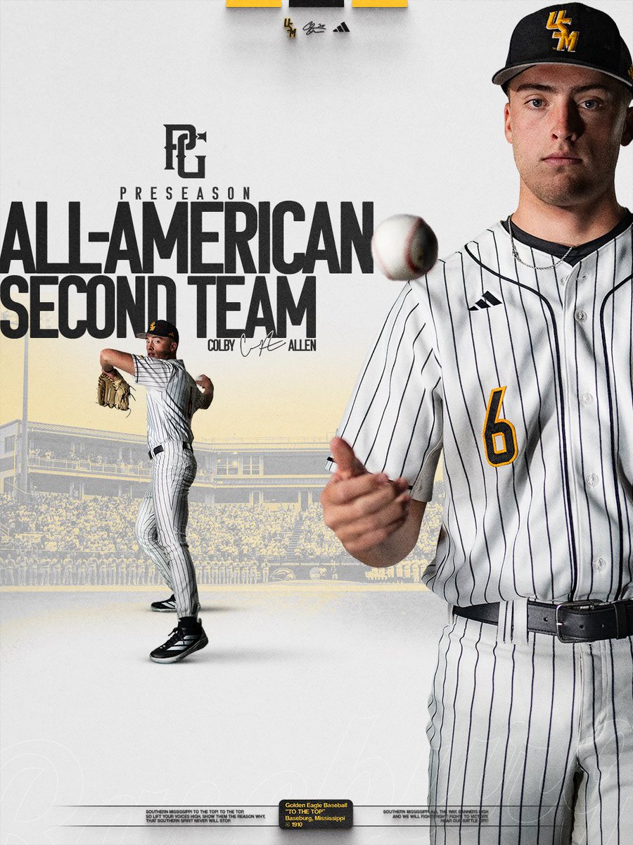 SouthernMissBSB's tweet image. 𝐅𝐢𝐫𝐬𝐭 𝐏𝐫𝐞𝐬𝐞𝐚𝐬𝐨𝐧 𝐇𝐨𝐧𝐨𝐫𝐬 🥈

Colby Allen gets picked to the Perfect Game preseason All-American Second Team

#OTR | #ETM | #SMTTT