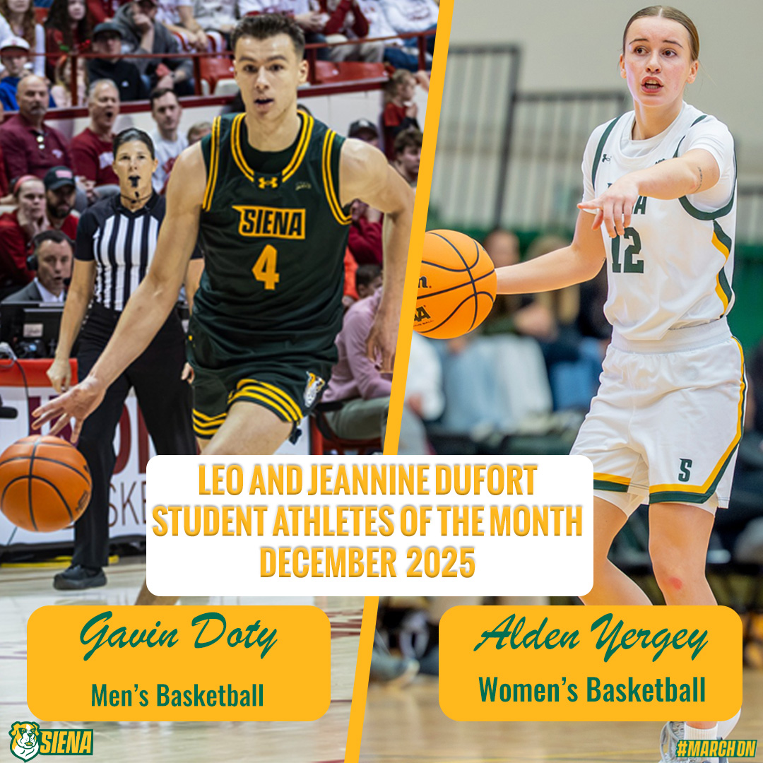 SienaSaints's tweet image. 🏀 📚 🧠 #SienaSaints Star Inside the Classroom and on the courts

Congratulations to @DotyGavin and Alden Yergey for being named the Leo and Jeannine Dufort Student Athletes of the Month for December 👏

📰 tinyurl.com/3pce4krj

#MarchOn x #STUDENTAthletes x