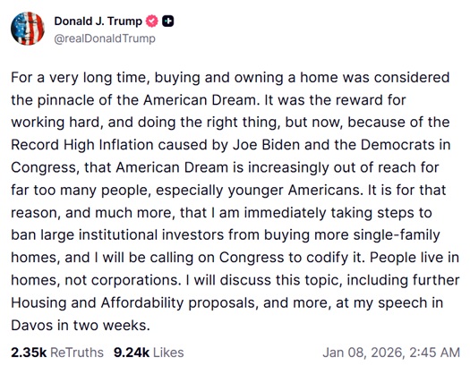 トランプ大統領、大手金融機関などによる一戸建て住宅購入を禁止すると発表

・非常に長い間、家を買い、所有することは「アメリカン・ドリーム」の頂点と考えられてきた
・それは懸命に働き、正しいことを行ってきたことへの報いだった