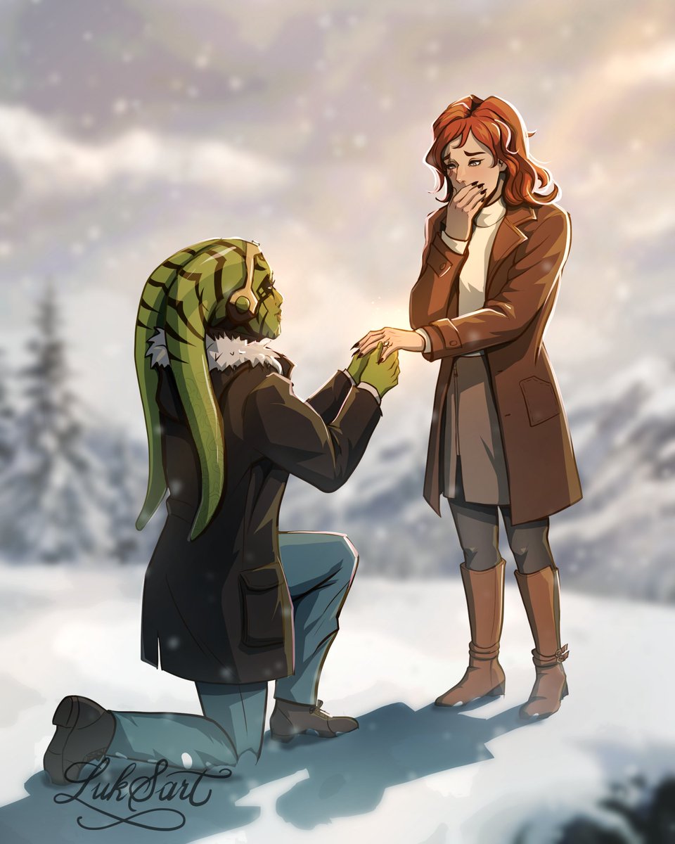 luksartpng's tweet photo. Love is in the cold air... ❄️

Finished this heartwarming commission. Hela &amp; Luna sharing a quiet moment.

Thank you for trusting me with your characters! 💜
Cmm for @Luna478k 

#starwars #CoupleArt #originalcharacters https://t.co/lucAEqCQZB