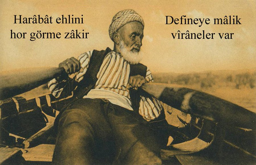 tariharsivi's tweet photo. "Hakkı gel sırrını eyleme zahir, 
Olmak ister isen bu yolda mahir, Harabat ehlini hor görme Zakir, Defineye malik viraneler var..."

Erzurumlu İbrahim Hakkı Hazretlerine bu meşhur dizeleri söyleten hikâye rivayete göre şöyle;

İbrahim Hakkı Hazretleri'nin Şakir ve Zakir adında iki evladı vardır. Zakir, adı gibi sürekli Hakk'ı zikirle meşgul salih bir evlattır. Şakir ise günahkar biridir... 

Bir gün İbrahim Hakkı Hazretleri, Zakir'i alır yanına birlikte bir yere gideceklerini söyler. Giderlerken yol üzerindeki meyhanenin önünde Zakir'e beklemesini söyler, içeri girer.

Oğlunun ne kadar borcu olduğu sorar ve tüm borcu kapatır, çıkar ve Zakirle beraber yola devam ederler.

Bir zaman sonra Şakir, meyhaneciden babasının gelip bütün borçlarını ödediğini öğrendiğinde çok utanır. Tüm benliğini kaplayan derin hayå ve üzüntüyle peşlerine düşer.

İbrahim Hakkı Hazretleri ve Zakir bir uçurumun kenarındadır ve babası oğluna: "Kırklar'dan biri vefat etti. Atla, kırklara karışasın" der. Gökyüzünde de otuz dokuz tane kuş dönmektedir. Zakir o ilme rağmen bir an tereddüt eder. Tam o anda yanlarına varan Şakir, "Hakkını helal et baba,
Bismillah!" der, atlar ve kırklara karışır. 

Zakir'in şaşkınlığı arasında, Erzurumlu İbrahim Hakkı Hazretleri meşhur sözünü söyler:
"Harabat ehlini hor görme Zakir, defineye malik viraneler var..."

Hiç kimseye hor bakma!
incitme gönül yıkma! 
Sen nefsine yan çıkma! 
Mevla görelim neyler? 
Neylerse güzel eyler...
✍️ Halime Gürbüz