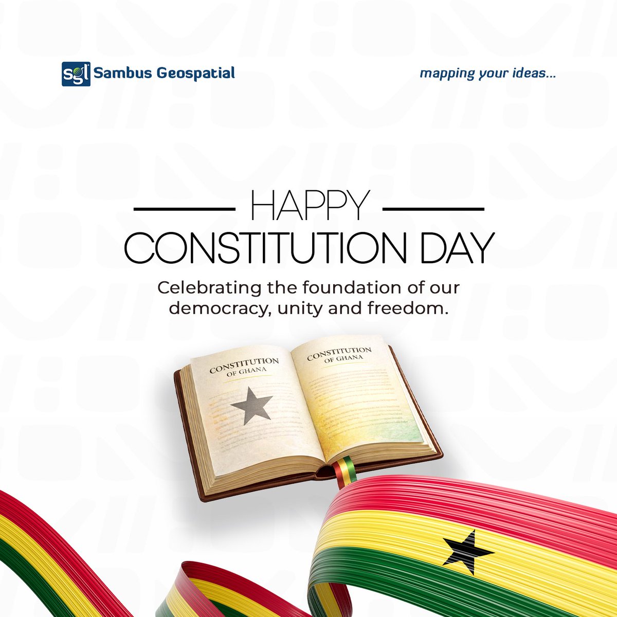 📜🇬🇭 Happy Constitution Day, Ghana!
Today, we celebrate the Constitution, the foundation of our #democracy and a framework that supports accountability, stability, and national #development 📈
Here's to a future built on unity and  innovation ✨️

#ConstitutionDay #Geospatial